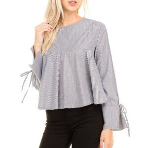 Heart Hips Cropped Loose Blouse Gray White Stripes